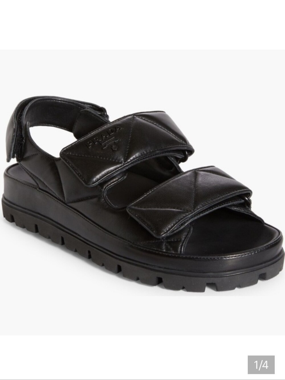 $1390 Prada Nappa Quilted Leather Dad Sandals Black EU 37.5/38.5 US 7.5/8.5 BNIB